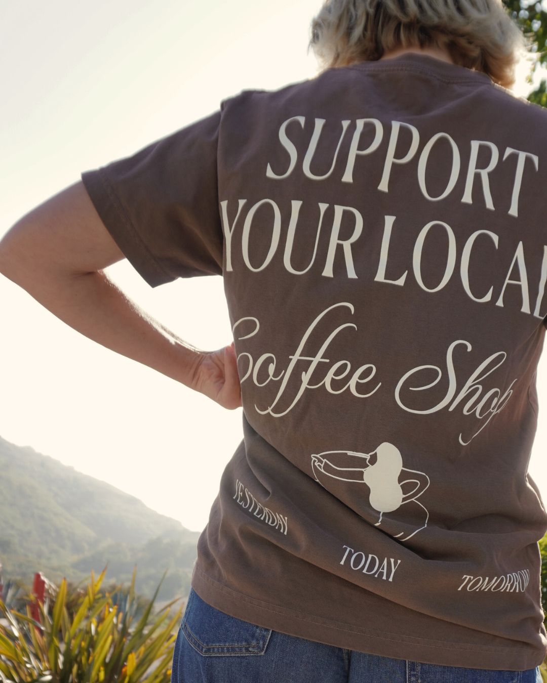 Support Your Local Coffee Shop Tee Shirt - 100% Cotton Tee Shirt