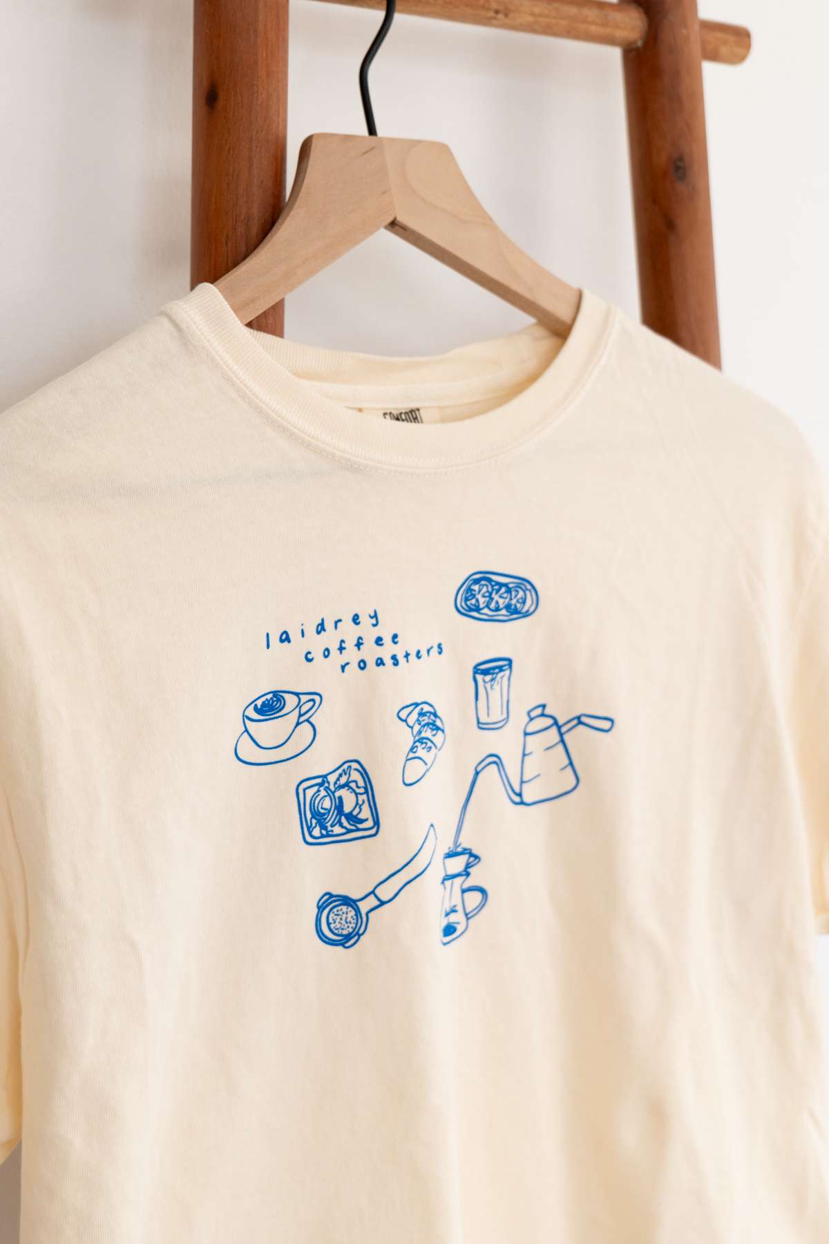 Cropped Tee - Cream Laidrey Sketched Coffee Tee close up 2
