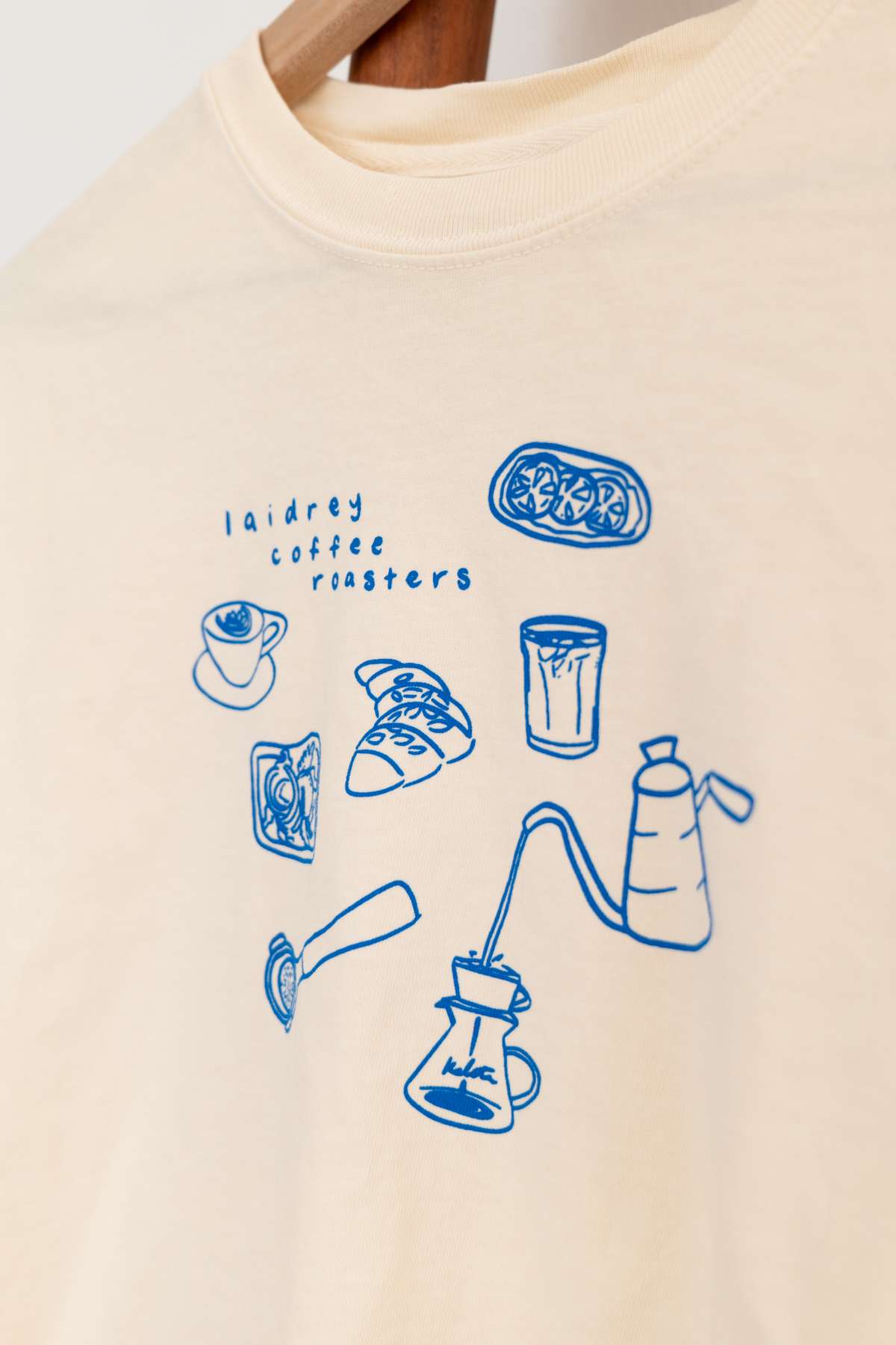 Cropped Tee - Cream Laidrey Sketched Coffee Tee close up