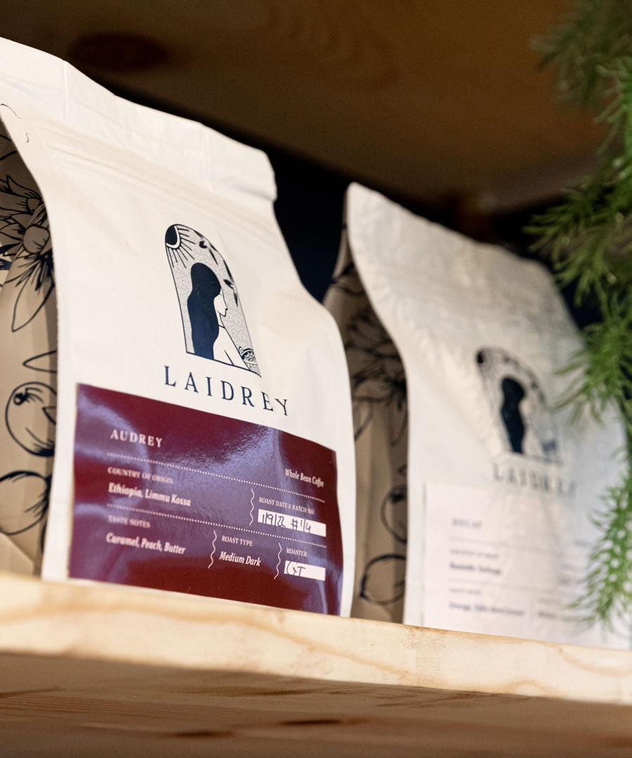 Laidrey Roasters Coffee Shop in Los Angeles Coffee Bags on Shelf