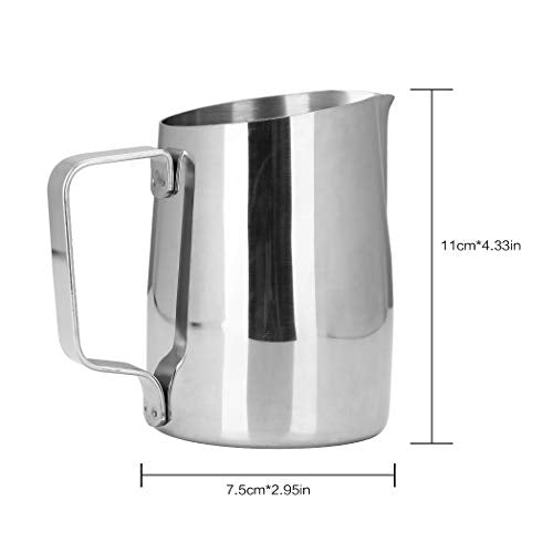 Milk Frother Cup and Pitcher —Dianoo Espresso Milk Frother Cup and Pitcher Stainless Steel Coffee Latte Art Cup, Silver
