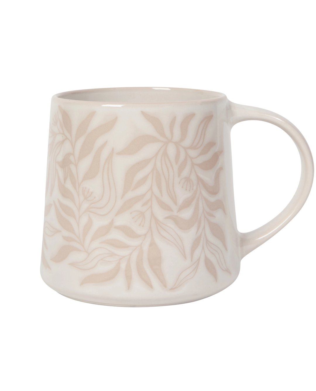20 oz rustic stoneware coffee mug with botanical pattern in driftwood neutral tones
