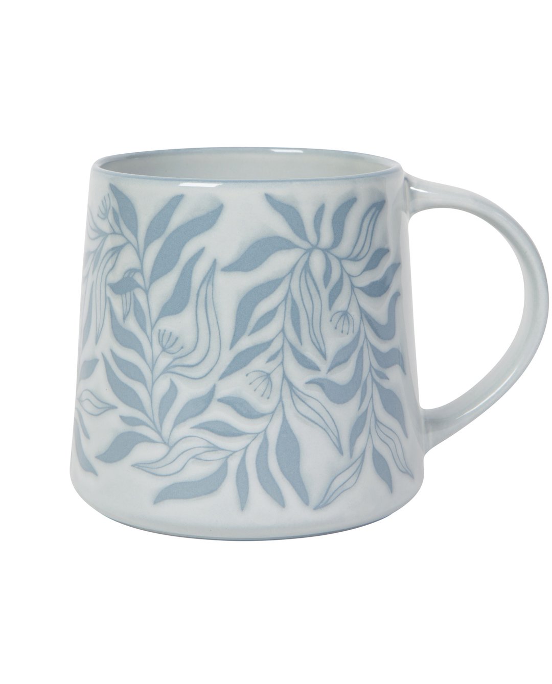 20 oz botanical stoneware mug with in-house pattern in ocean-inspired blue tones