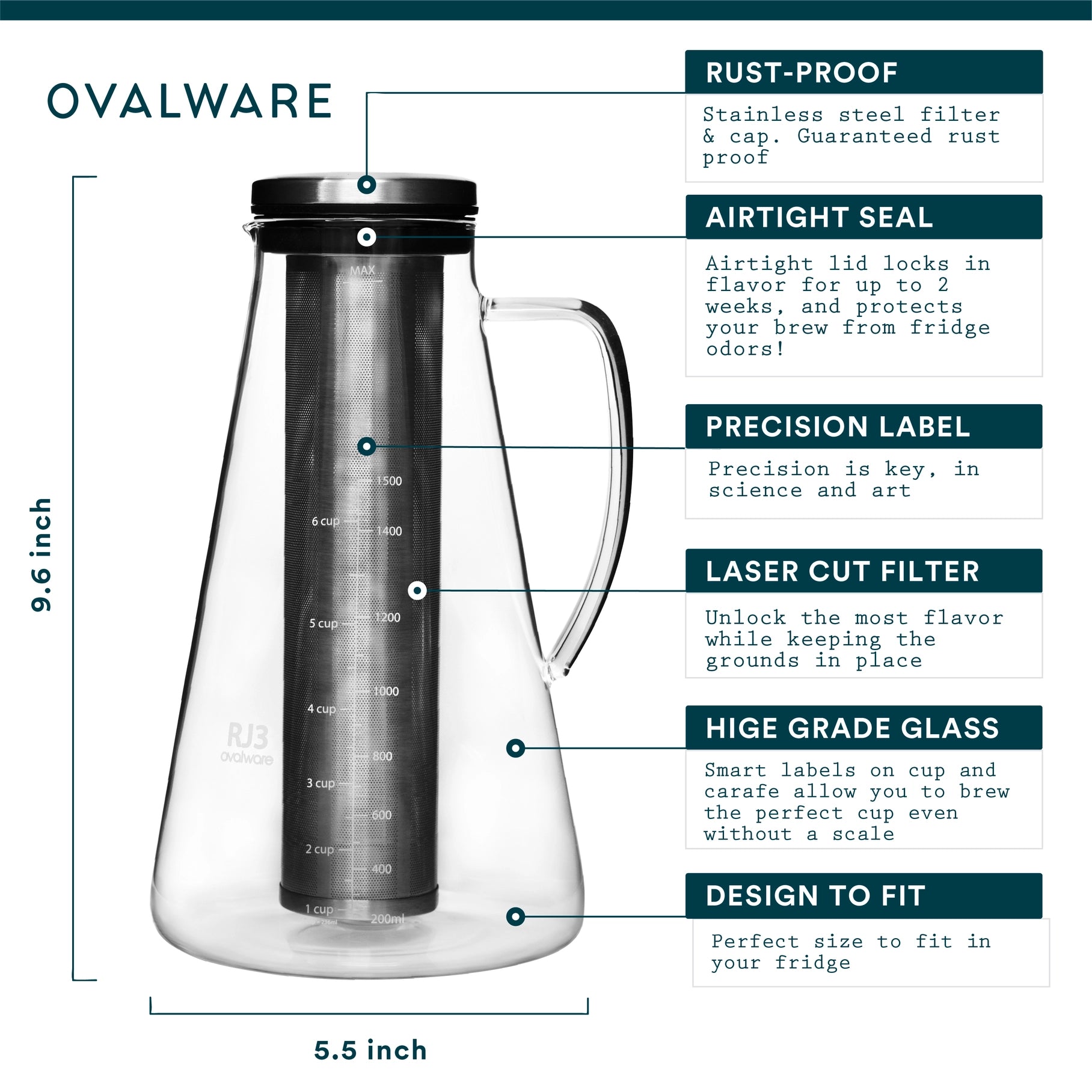 Cold Brew Iced Coffee Maker Pitcher and Tea Infuser with Spout | 1.5L 