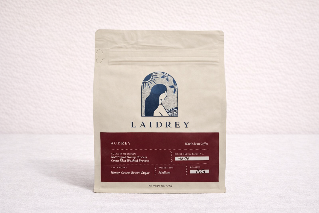 Costa Rica coffee blend medium roast 12oz bag front view Laidrey Audrey Label