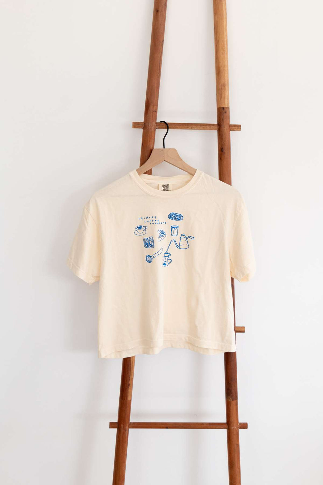 Cropped Tee - Cream Laidrey Sketched Coffee Tee 
