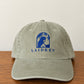 Laidrey khaki baseball cap in pigment-dyed cotton twill with a blue embroidered logo, front view