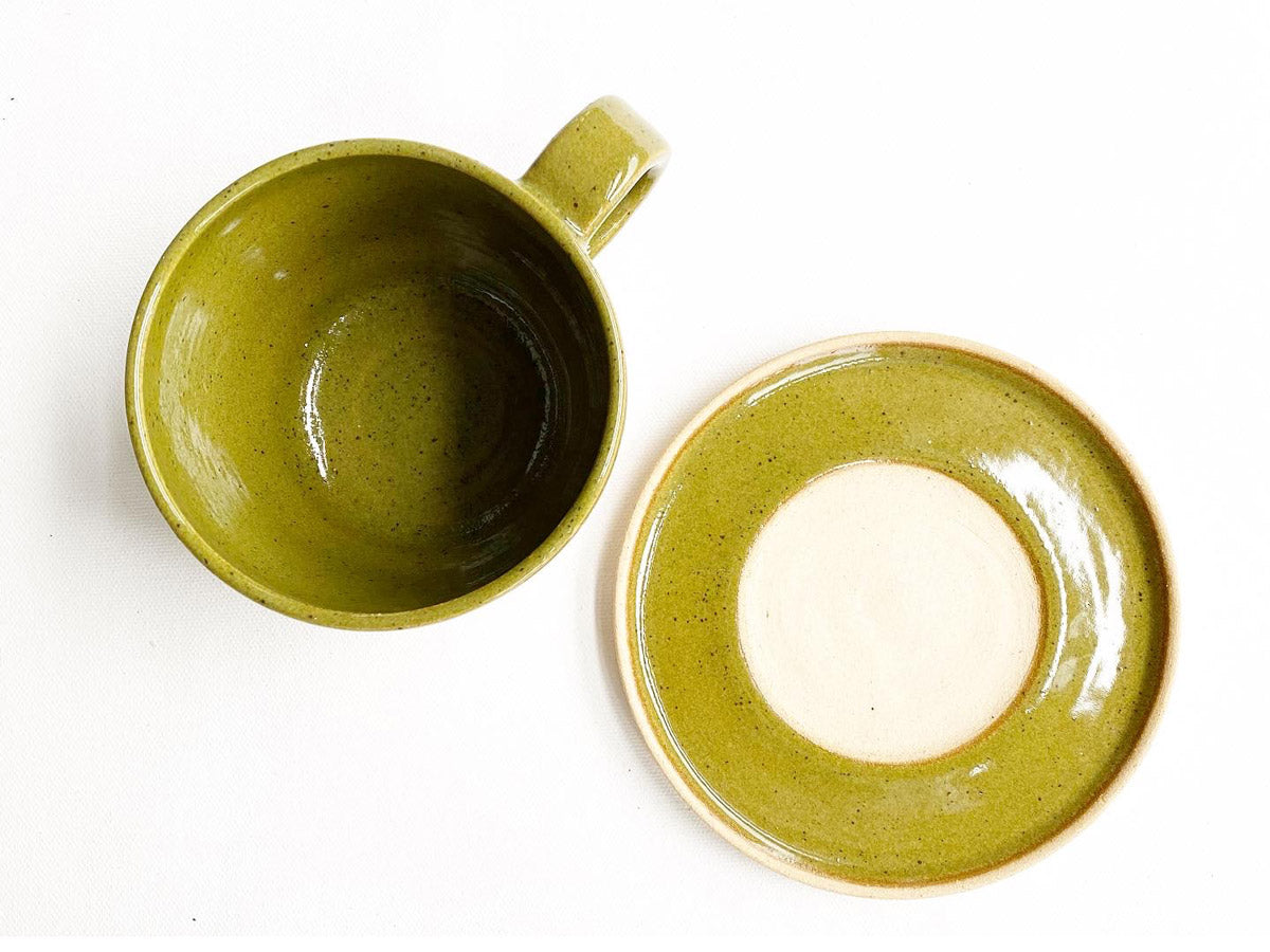 Tea Cup and Saucer Set / Cappuccino Set / Coffee Cup Set in Speckled Olive