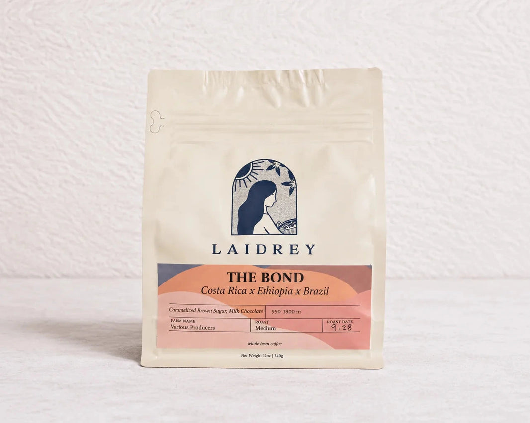 The Bond organic coffee blend by Laidrey, 12 oz bag of whole bean coffee from Costa Rica, Ethiopia, and Brazil