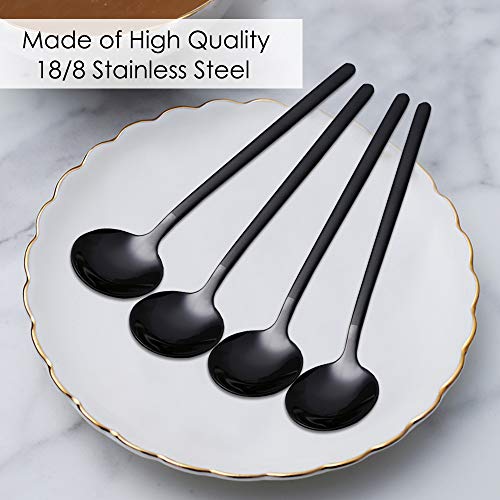 Black Stainless Steel Spoon Set — 8 Pack Stainless Steel Espresso Spoons for Coffee, Sugar, Dessert, Ice Cream, Soups