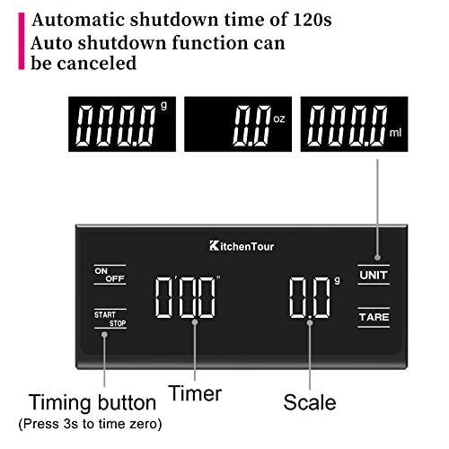 KitchenTour Coffee Scale with Timer - Digital Multifunction Weighing Scale  with 3kg/0.1g High Precision - Pour Over Drip - Espresso Scale with Bright