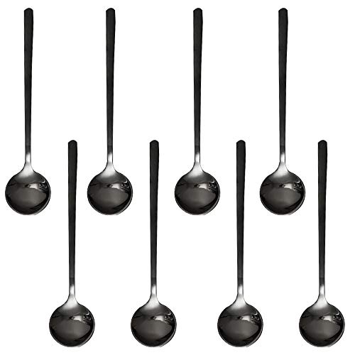 Black Stainless Steel Spoon Set — 8 Pack Stainless Steel Espresso Spoons for Coffee, Sugar, Dessert, Ice Cream, Soups