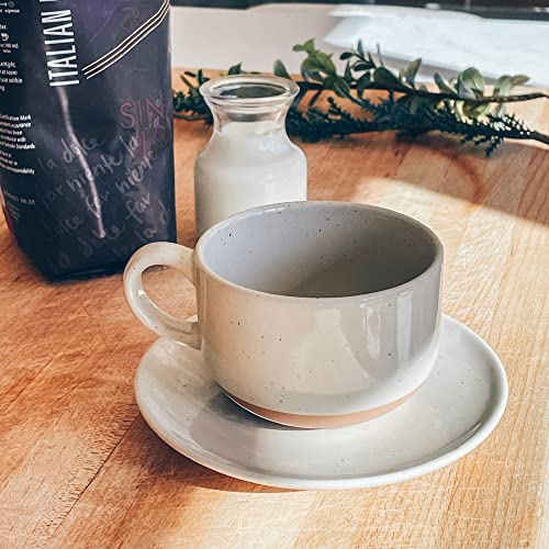 Mora Ceramic Cups —8oz Coffee Cup Set With Saucers, Assorted Neutral